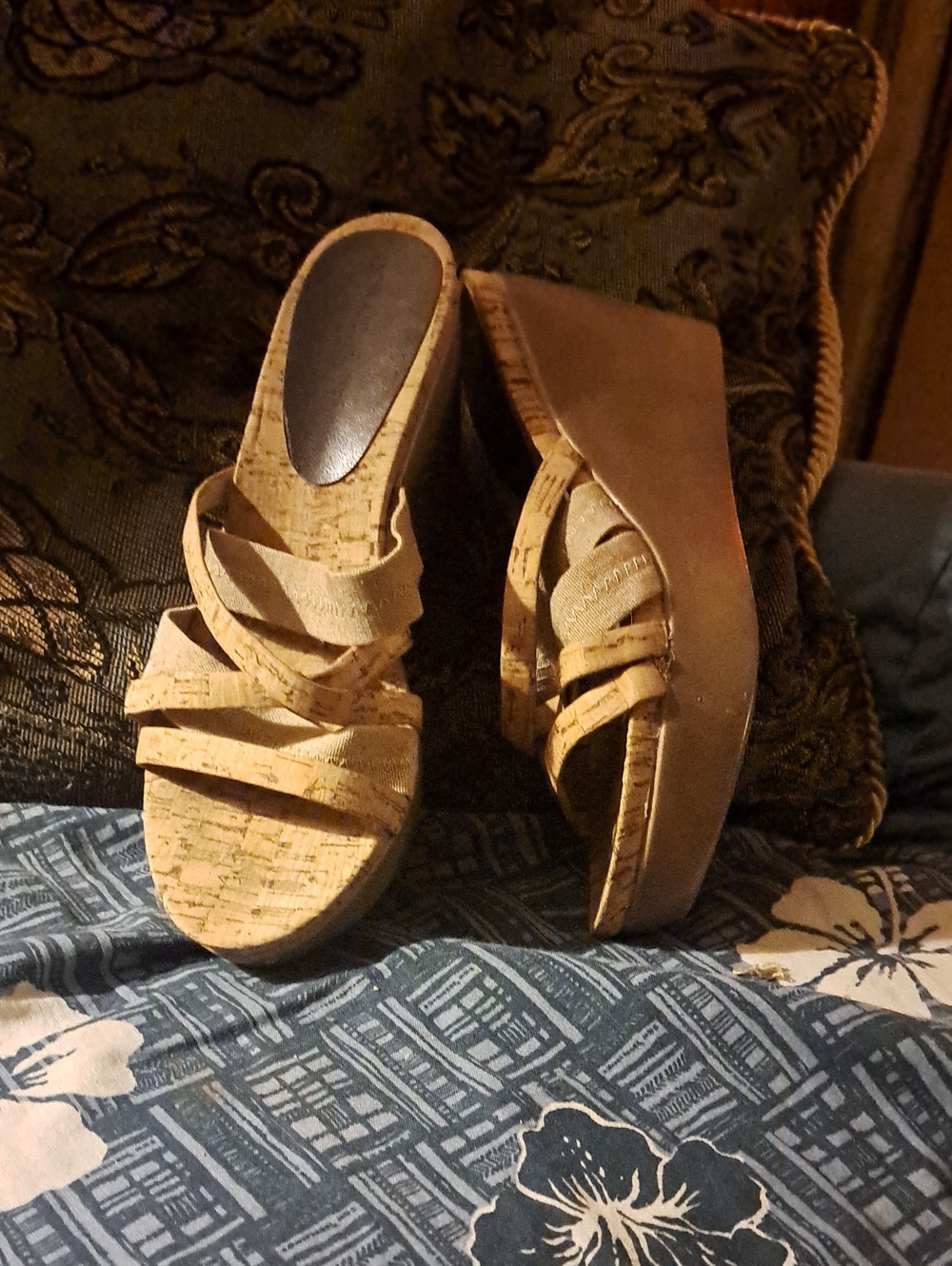 Donald J. Pliner Tan Cork-Textured Wedge Sandals